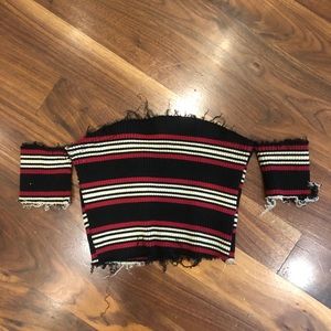 Forever 21 Striped Frayed Crop Top